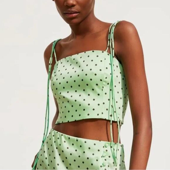 Zara Tops - Zara NWOT Polka Dot Mint Green Smocked Tie Crop Top M